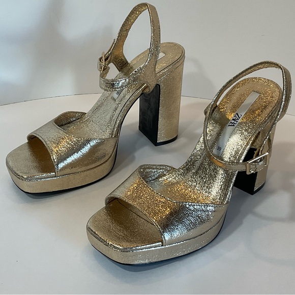 Zara gold metallic platform sandals nwt size 8 3332/810 - Picture 15 of 15
